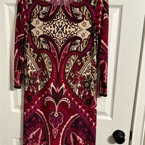 Tiana B. Burgundy and Cream Long Sleeve Dress